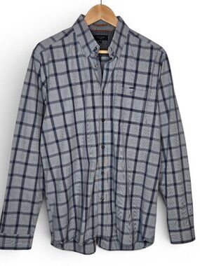 Ted Baker Window Pane Glen Check Shirt Mens Blue Diamond Dot Flip Cuff Preppy XL